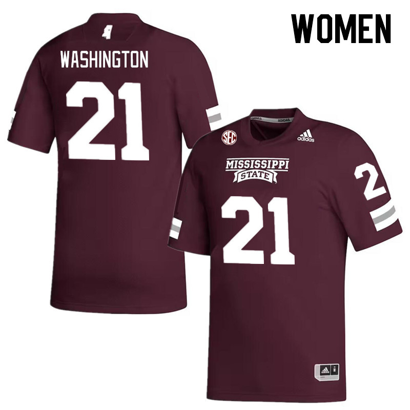 Women #21 Hunter Washington Mississippi State Bulldogs College Football Jerseys Stitched Sale-Maroon - Click Image to Close